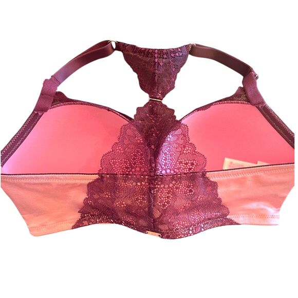 NWT PINK Womens 34DD E Push Up Bra Padded Underwire Purple Lace Pink Velvet - Picture 2 of 11